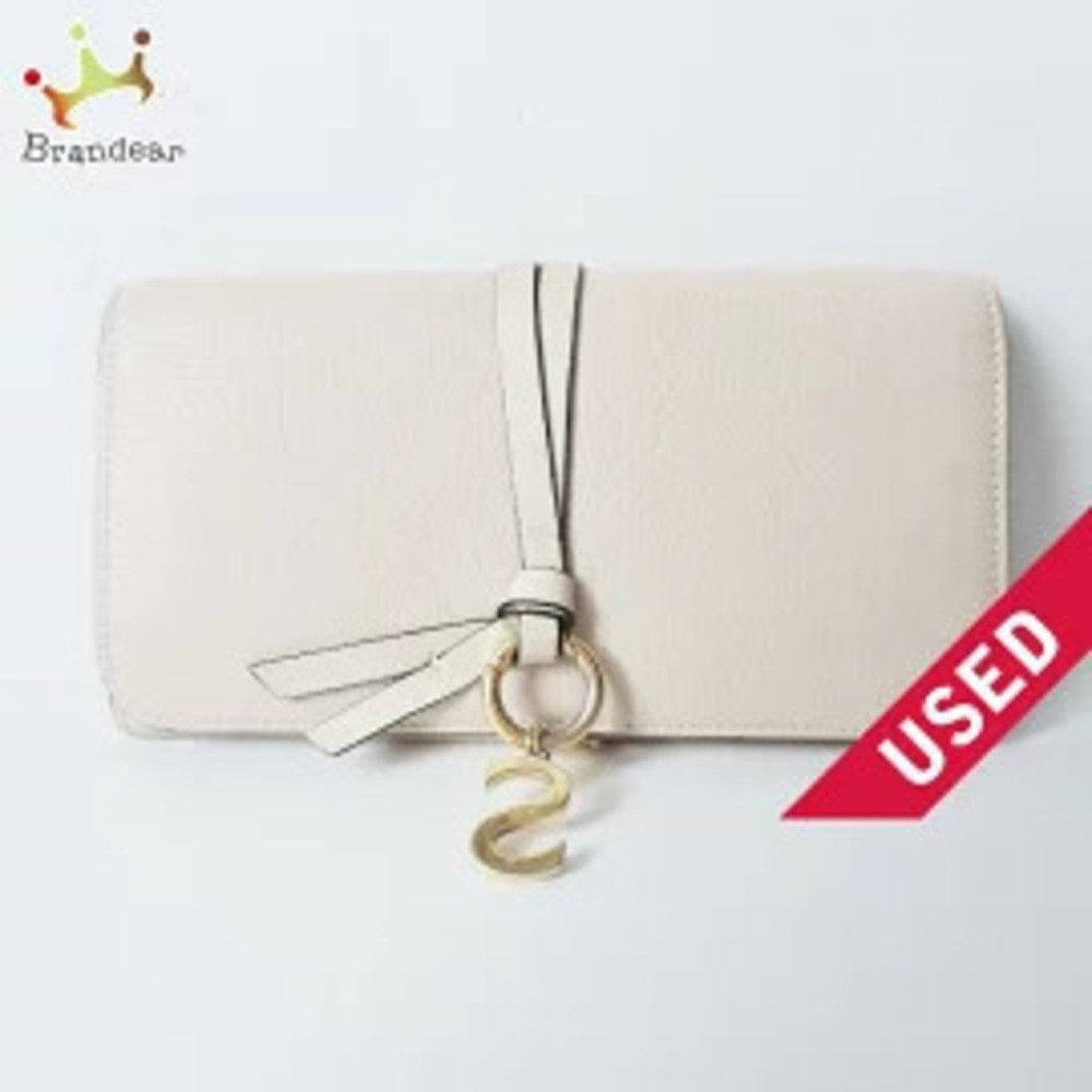Chloe Alphabet Long Wallet Motif Gray Beige Cream Leather